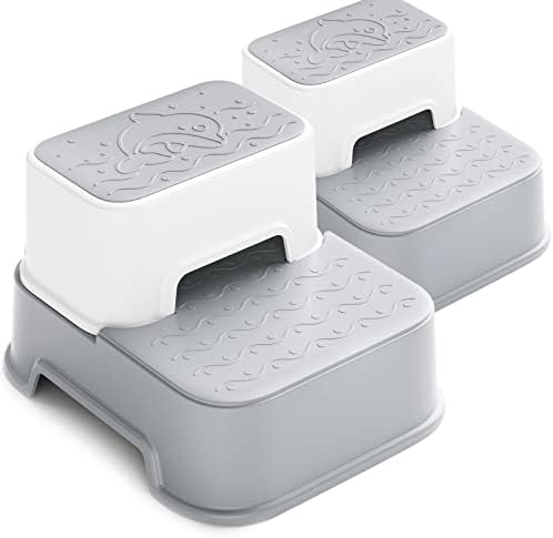 Two Step Stool for Kids(2 Packs),Toddler Step Stool for Potty Training,Toilet Stool,Kids Stool for Sink, Slip Resistant (Grey, 2 Packs)