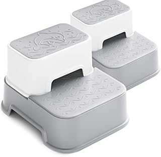 Two Step Stool for Kids(2 Packs),Toddler Step Stool for Potty Training,Toilet Stool,Kids Stool for Sink, Slip Resistant (Grey, 2 Packs)
