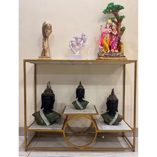 Image of Marble Top Console Table with 3 Shelves, 92cm x 25cm x 76cm