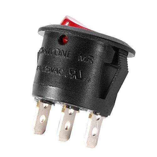 Uxcell Red Lamp Backlit On/Off 3 Terminal Spst 2 Position I/O Mini Round Button Toggle Light Rocker Switch Ac 250V/10A 125V/12A #TOP2