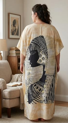 Image of Gypsie Blu Women Plus Size Kaftan Dress Beach Cover Up Maxi Dresses for Women, V-Neck Kimono Sleeve 1X-3X