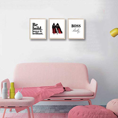 Chditb Inspirational Quotes&Saying Art Print Fashion Women Painting , Set Of 3＜8X10 Inch＞Canvas Be Bold, Brave & Brilliant, Boss Lady Printing Lettering Poster For Girl Room Decor『Framed, Ready To Hang』 #TOP2