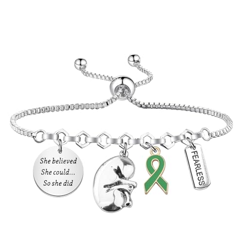 PLITI Kidney Transplant Survivor Gift Kidney Donor Gift She Believed She Could So She Did Green Ribbon Bracelet For Women
