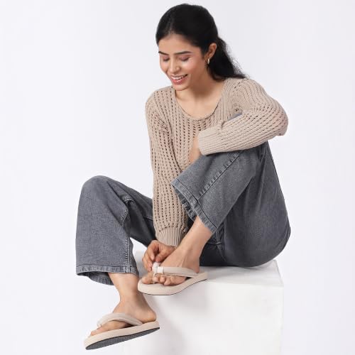 Image of CHUPPS Plush Beige Drift Orthopedic Slippers | Soft Footpharma Footbed | Breathable Ventilation Holes | Lightweight Flip Flops | Anti-Skid Chappals for Everyday For Womens