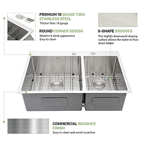 33-Inch-Drop-In-Kitchen-Sink-Beslend-Topmount-Stainless-Steel-16-Gauge-Double-Bowl-Sink-6040-33x22x10-Kitchen-Sink-Basin 33 Inch Drop In Kitchen Sink Beslend Topmount Stainless Steel 16 Gauge Double Bowl Sink 6040 33x22x10 Kitchen Sink Basin