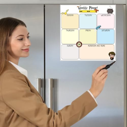 Image of Zesta Vinyl Magnetic Planner for Fridge | Cute Weekly Planner /Meal Planner with Marker | Rewritable Magnetic White Board for Fridge (Harry Potter)