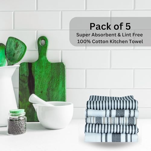 DRAPES & DECOR Pack of 5-Grey Cotton Tea Towels for Kitchen Crafted With 100% Cotton, Extra Large Kitchen Tea Towels Lint Free, Soft and Absorbent Dish Towel For Drying Dishes (50x70cm)-300GSM - Cosy Home Interiors DRAPES & DECOR Pack of 5-Grey Cotton Tea Towels for Kitchen Crafted With 100% Cotton, Extra Large Kitchen Tea Towels Lint Free, Soft and Absorbent Dish Towel For Drying Dishes (50x70cm)-300GSM - Image 7