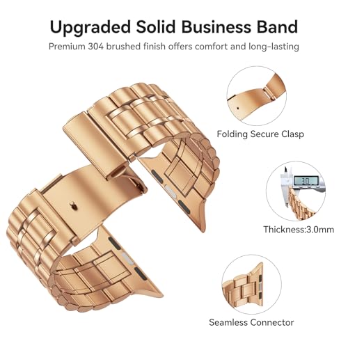 Image of Bestig Compatible with Apple Watch Bands for Men Women 40mm 38mm 41mm 42mm(Series 11 10),Premium Solid Stainless Steel Metal Business Wristband Strap for iWatch Series 10 9 8 7 6 SE 5 4 3 2 1,RoseGold