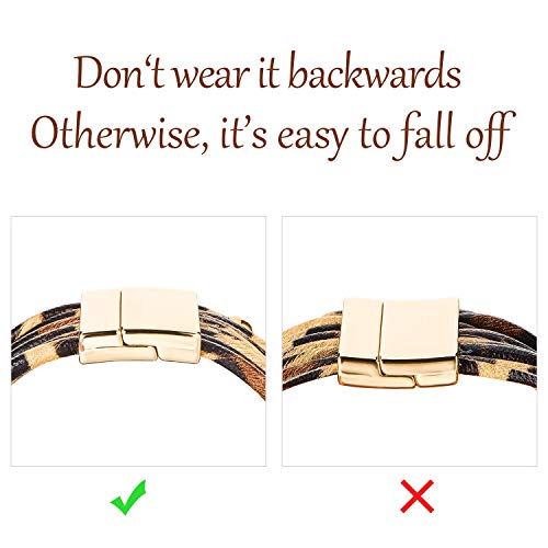 Hicarer Leopard Bracelets and Earrings Cheetah Jewelry Tortoise Shell Earrings Multilayer Leather Wrap Bracelets Large Wrists Boho Accessories(Beige)3