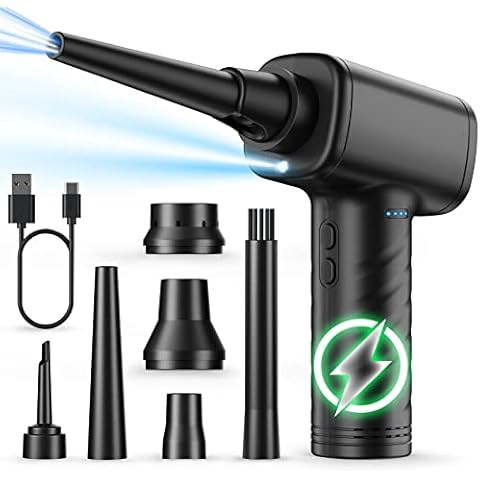 BANKKY 11-in-1 Compressed Air Duster, 3-Gear Adjustable 120000 RPM Electric Air Duster with LED Light, Reusable no Canned Keyboard Cleaner for Office, 9000mAh Cordless Air Duster for Computer/Car Cover
