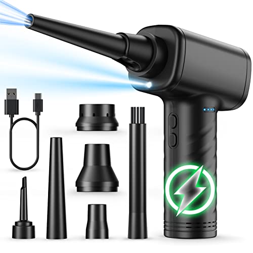 BANKKY 11-in-1 Compressed Air Duster, 3-Gear Adjustable 120000 RPM Electric Air Duster with LED Light, Reusable no Canned Keyboard Cleaner for Office, 9000mAh Cordless Air Duster for Computer/Car