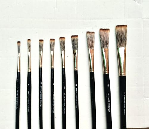 Image of Professional Flat Long Hair Artist Brush Set | Synthetic Nylon Brushes for Calligraphy, Letter Writing, Sign Art, Mural Painting & Long Stroke Detailing | Sizes 1-12, Set of 9