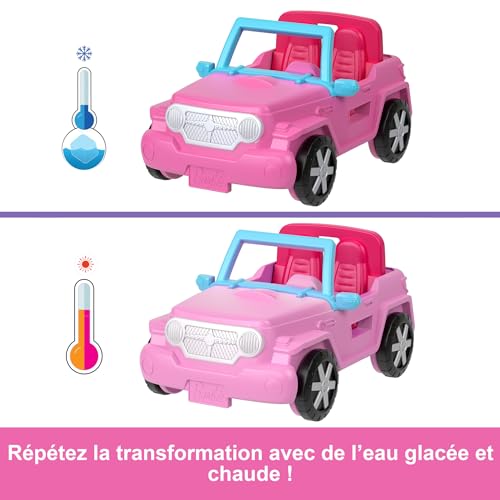 Barbie Coffret Véhicule Tout-Terrain Mini-BarbieLand Comprenant Une poupée de 3,8 cm, Un véhicule Tout-Terrain Qui Change de Couleur et Une Tente, HYF43