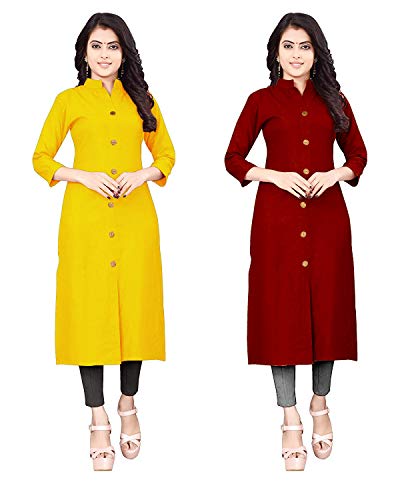 Image of NATEK Women's Cotton Straight Plain Kurtis Combo Pack of 2