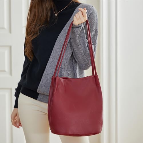 Image of Iswee Soft Leather Tote Bucket Bag Hobo Shoulder Purse and Handbags Women | Large Size Roomy Pocketbooks Ladies Bag Everyday Bag Casual Work Travel Designer Hand Bag