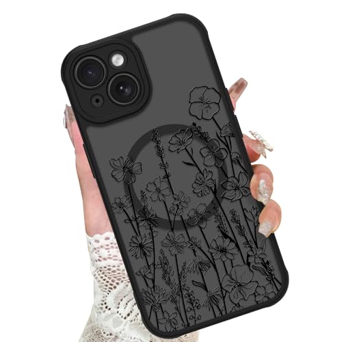Image of KANGHAR Case for iPhone 15 Florals Pattern | [Compatible with Magsafe] Cute Blooming Flowers Protective Magnetic Case for Girls Women Men