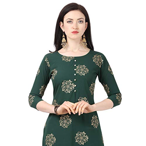Image of NAINVISH Women's Crepe A-Line Kurti with Pant (SD033-L Green Large)