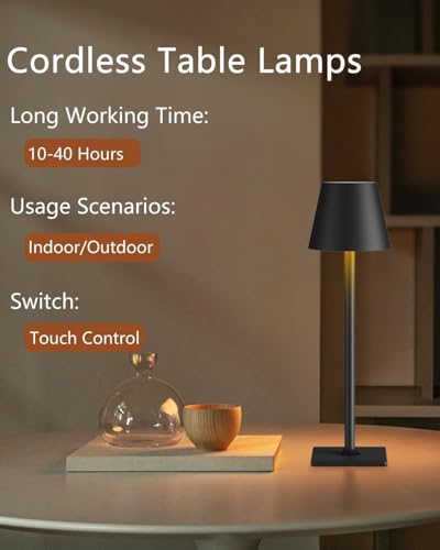 Cordless Table Lamp Rechargeable Lamps: 6000mAh Battery Operated Table Lamp Outdoor Waterproof, Touch Control, Portable Wireless Desk Lamp for Dinner/Bedroom/Restaurant(Black 2 Pack) - Image 4
