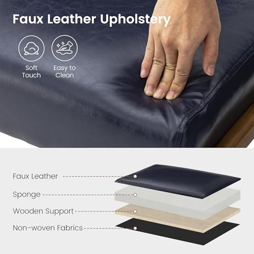 Sillón cuero azul con patas de madera robusta miniatura 5