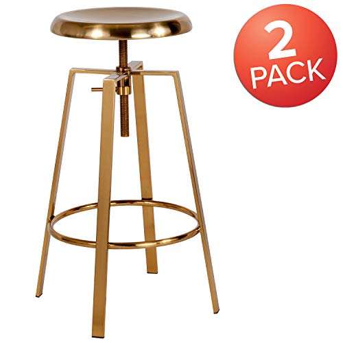 Flash Furniture 2 Pack Toledo Industrial Style Barstool With Swivel Lift Adjustable Height Seat In Gold Finish #TOP19