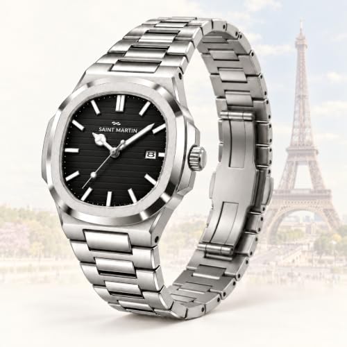 Image of Saint Martin Paris Stainless Steel Watch for Men, Date Display, 40 mm Case, Butterfly Clasp, 3 ATM Water Resistance, Monarch Series