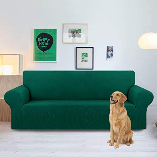 KEKUOU Stretch Oversized Sofa Slipcover 1 Piece Couch Sofa Cover (94"-110") Furniture Protector 4 Seater Sofa with Elastic Bottom for Kids,Pet.Jacquard Checked Pattern Fabric(X Large,Hunter)
