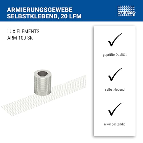 LUX ELEMENTS Selbstklebendes Armierungsgewebe innen ARM-100 SK LARMZ1007 I 100mm (20 lfm) I Glasfasergewebe zum Armieren von Stößen I Alkalibeständig I Weiß