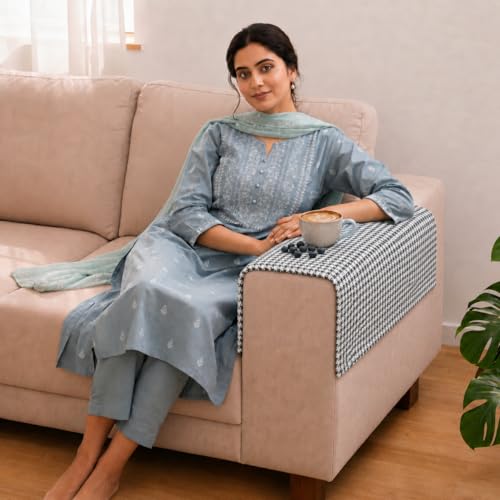 Image of STITCHNEST 'Nomad Weave Collection' Sofa Armrest Cover | Elegant Jacquard Fabric, Washable & Durable for Modern Living (18 x 22 Inches) 49