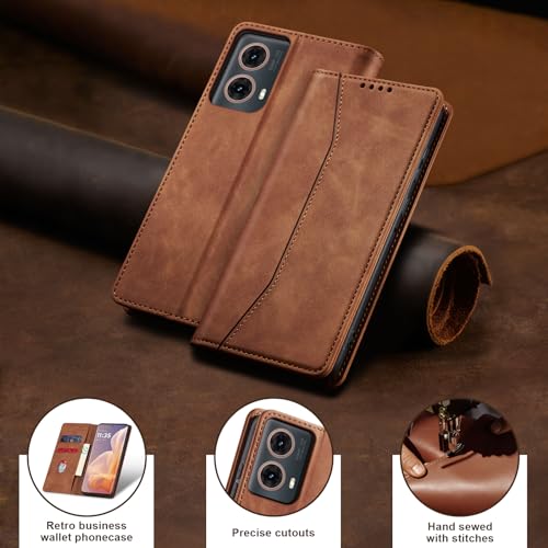Image of Jasonyu Flip Case for Motorola Moto G85 PU Leather Flip Wallet Cover Stand Function Magnetic Card Slot TPU Bumper Case (Brown)