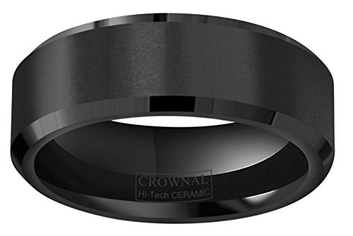 CROWNAL Black Ceramic Wedding Band Ring