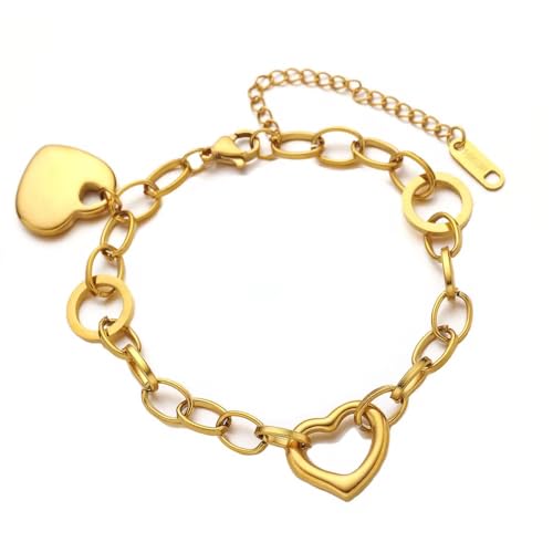 Gold Heart Bracelet for Women in Gift Box – Romantic Stainless Steel Jewelry Gift for Her, Wife or Girlfriend