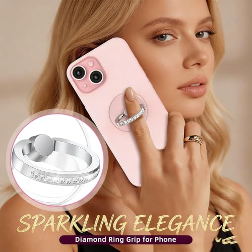 Image of Phone Holder for Hand, Mobile Ring Holder with Strong Grip Support, Multi-Angle Stand for Video Watching and Phone Gripping, Three Silver Diamond Ring Holders