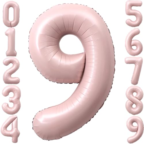 Image of 40 Inch Light Pink Number 9 Foil Big Balloon 0-9 Giant Digital 9th for Birthday Anniversary Graduation Decorations