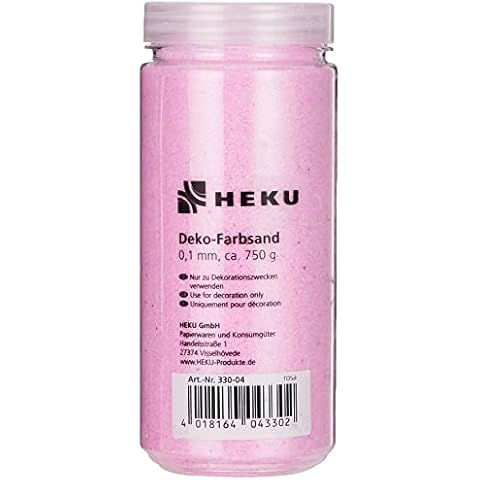 Heku 30330-04 Decorative Coloured Sand 750 g in Resealable Tin, Pink, 750g / Körnung 0,1mm Cover
