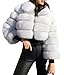loveimgs Women Fluffy Faux Fur Coat Cropped Jacket Puffer Jacket Zip Up Winter Warm Fuzzy Teddy Jacket (Medium,White02)