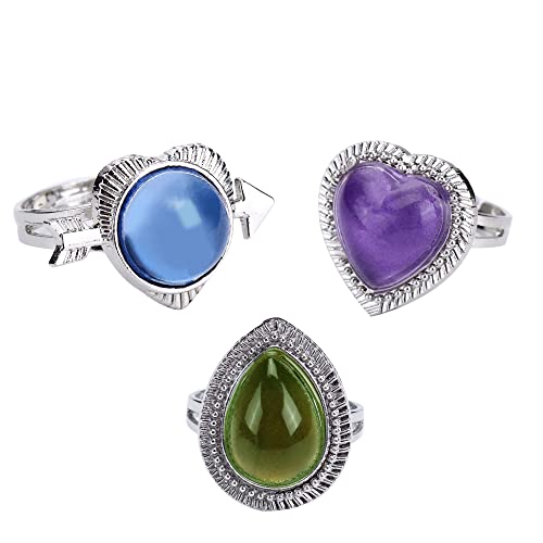 3 Pieces Mood Ring Changes Colors When Emotion Feeling Changes for Kids Teenagers Adults Heart Water Drop Mood Rings for Women (Heart & Drop)