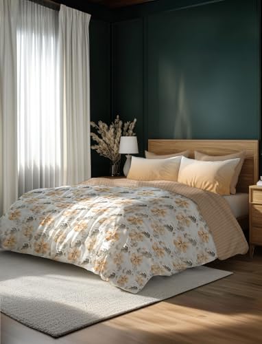 Image of LANE LINEN 400TC Morrison Bloom Super King Size Bedsheet with 4 Pillow Cases | 100% Cotton Digital Print Bedding Set (2.74 M x 2.74 M) | Modern Floral Pattern for Luxurious Comfort (Brown Floral)
