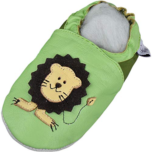 Löwe grün Wildleder Lappade Dino Geckos Löwe Lederpuschen Hausschuhe Krabbelschuhe Baby Lauflernschuhe mit Ledersohle (Gr. 26/27 EU 3XL, Art. 69) Cover