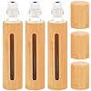 MUCKLILY 3 pièces Flacons Bambou pour Huiles Essentielles Rechargeables Design Étanche et Portable Flacons Parfum Rechargeables pour Aromathérapie et Massage