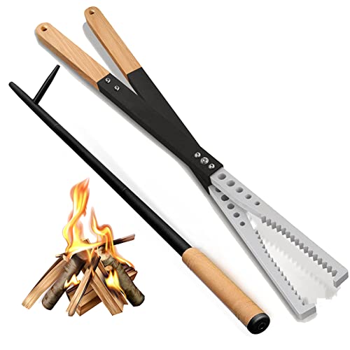 HAIBEIR Juego de pinzas de fuego y póquer de fuego, grabador de registro de pinzas de fuego resistente para chimenea, fogata, póquer de fuego para fogatas al aire libre Cover