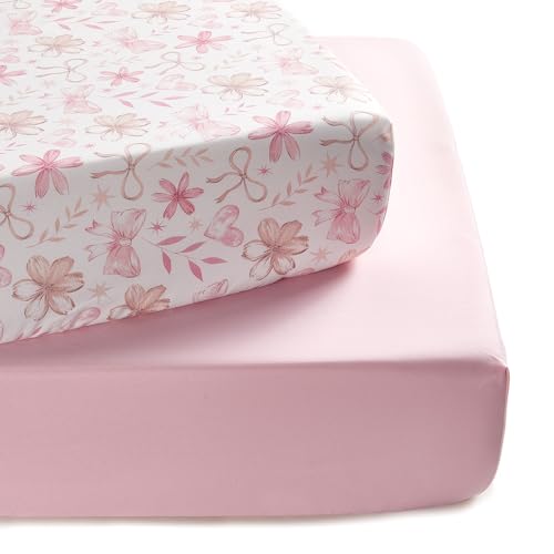 Image of Baby Crib Sheets for Boys Girls, Super Soft Toddler Bed Sheets, 2 Pack Sheets for Standard Crib Mattress 28x52in, Pink Flower&Butterfly