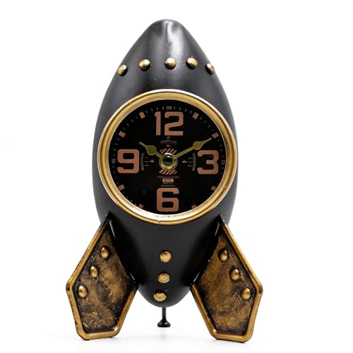 YOUKI Vintage Desk Clock,Digital Clock Battery Operated,Decorative Clocks for Shelf Office, Bedroom Livingroom, Rocket Man Cave Decor, Unique Gift for Man,Metal,Black