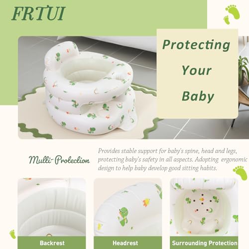 Image of Inflatable Baby Seat for 3-36 Months Babies, Blow up Baby Chair with Built-in Air Pump, PVC Material, Full Enclosure Protection, Outdoor Travel Inflatable Chair for Infant, Green Dinosaur