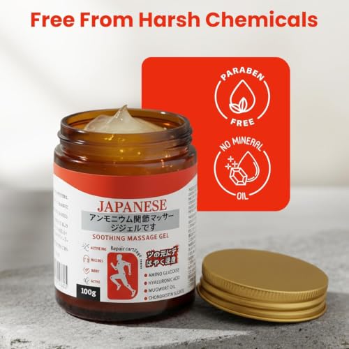 Image of KYANAH Japanese Formula Soothing Massage Gel for Joint & Muscle Pain Relief | Herbal Arnica & Mugwort Extract | Fast Absorbing Back, Neck, Knee & Leg Pain Relief Balm | Non-Greasy Muscle Gel 100g