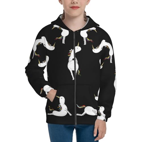 Unicorn Sun Salutataion Yoga Kids Pullover Hoodies Boys Zip Up Sweatshirts Girls Athletic Clothes with Pocket3