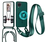 GoodcAcy Funda Magnética para Samsung Galaxy A12 4G/A12 5G Avec Cordon de Collier, Ajustable Collar Correa Silicona Carcasa Suave con Cuerda Case-Verde