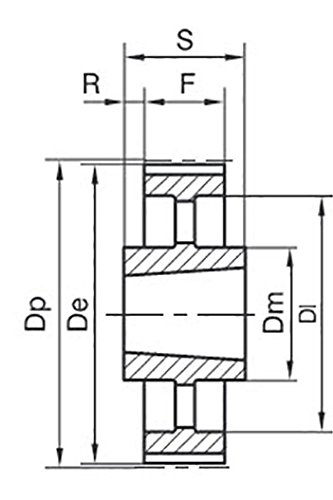 120H100TL.2517BS Ametric® Inch Cast Iron ANSI Timing Pulley no Flange, 1/2" Pitch for a H100 Synchronous Belt, 120 Teeth, for 2517 BSW Taper Lock Bushing (British Standard Withworth Threads 1/2"- 12 Threads per Inch), 19.1 Inch Pitch Diameter, 4-11/16" Approximate Hub Diameter, 1-5/16" Approximate Face Width, 1-3/4" Approximate Width Through Bore (Mfg Code 1-082)