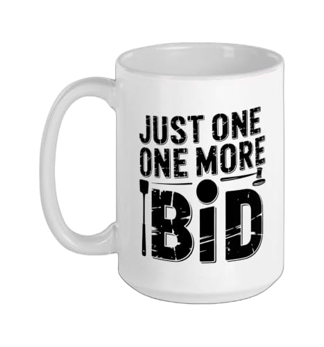 Estate Auction One More Bid Humor Paddle Bidding Sale Ceramic Mug, White, 15oz