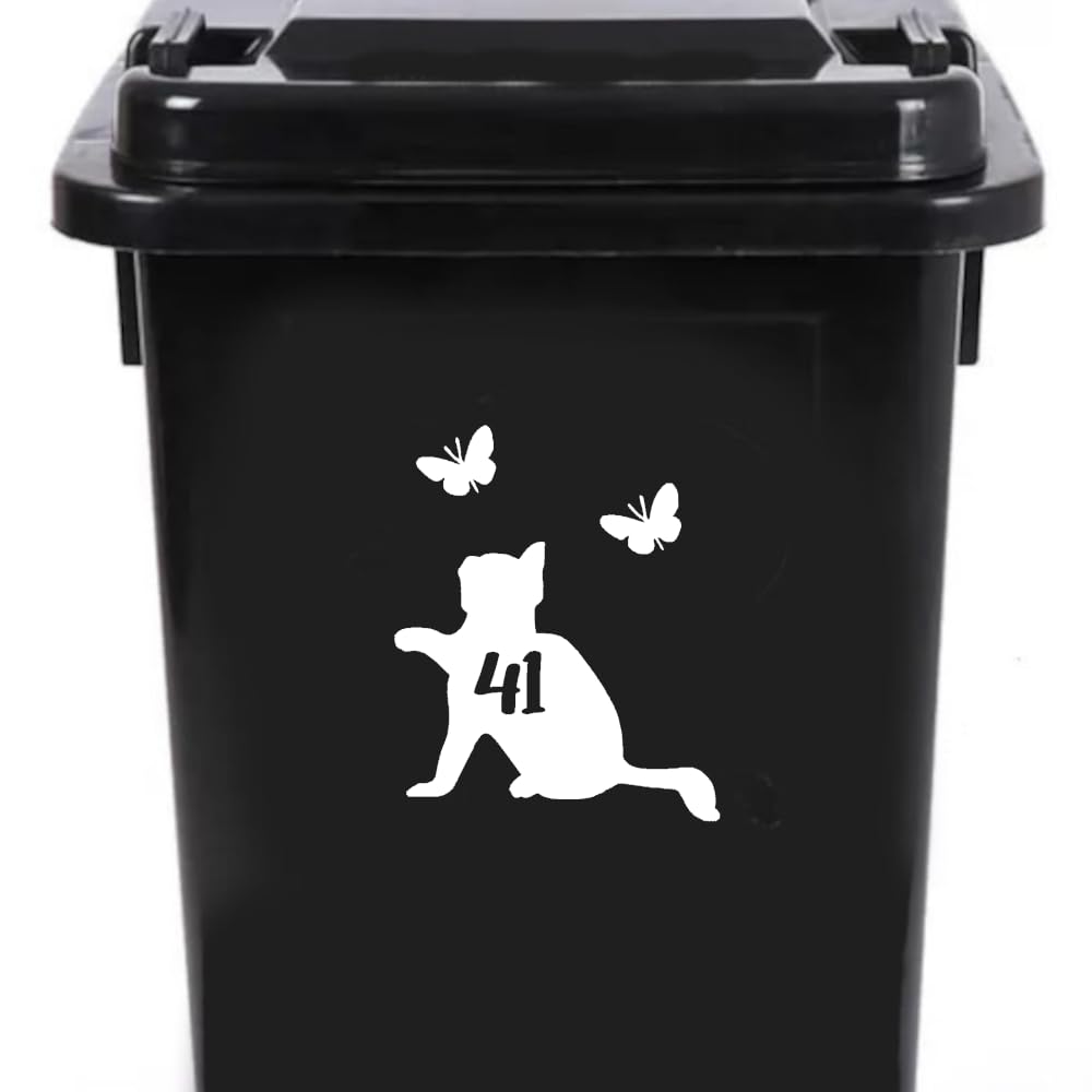 Cute Cat Chasing Butterflies Waterproof Wheelie Bin Stickers, Vinyl Material, Gifts for Cat Lovers