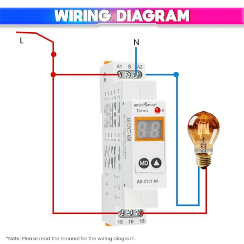 Image of amiciSmart Multi-Functional On, Off Delay, Cycle Timer Switch | 0.1 sec to 99 Days Range with 20 Function Modes, AC /DC Time Relay (16A)